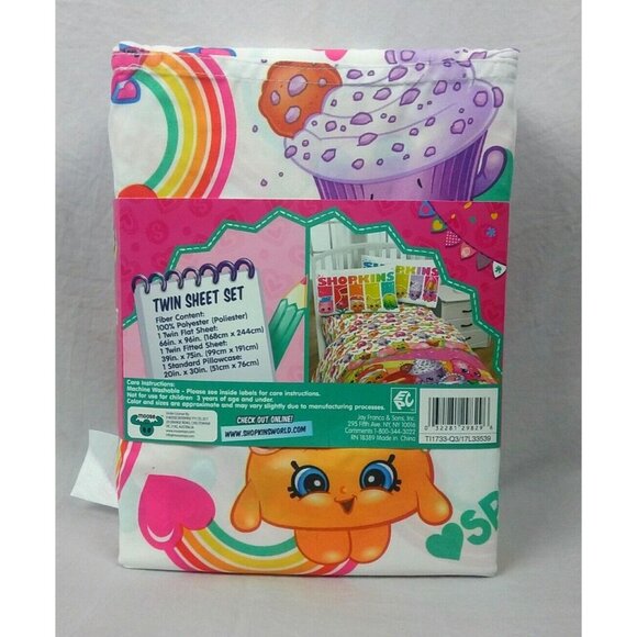 Shopkins Twin Sheet Set 3 Pieces Super Soft Shopkins Characters Kids Bedroom - Picture 3 of 4